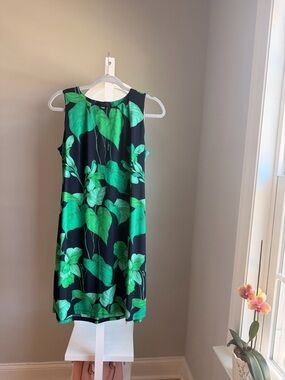 Tommy Hilfiger Black Mini Dress with Bright Green Leaf Print